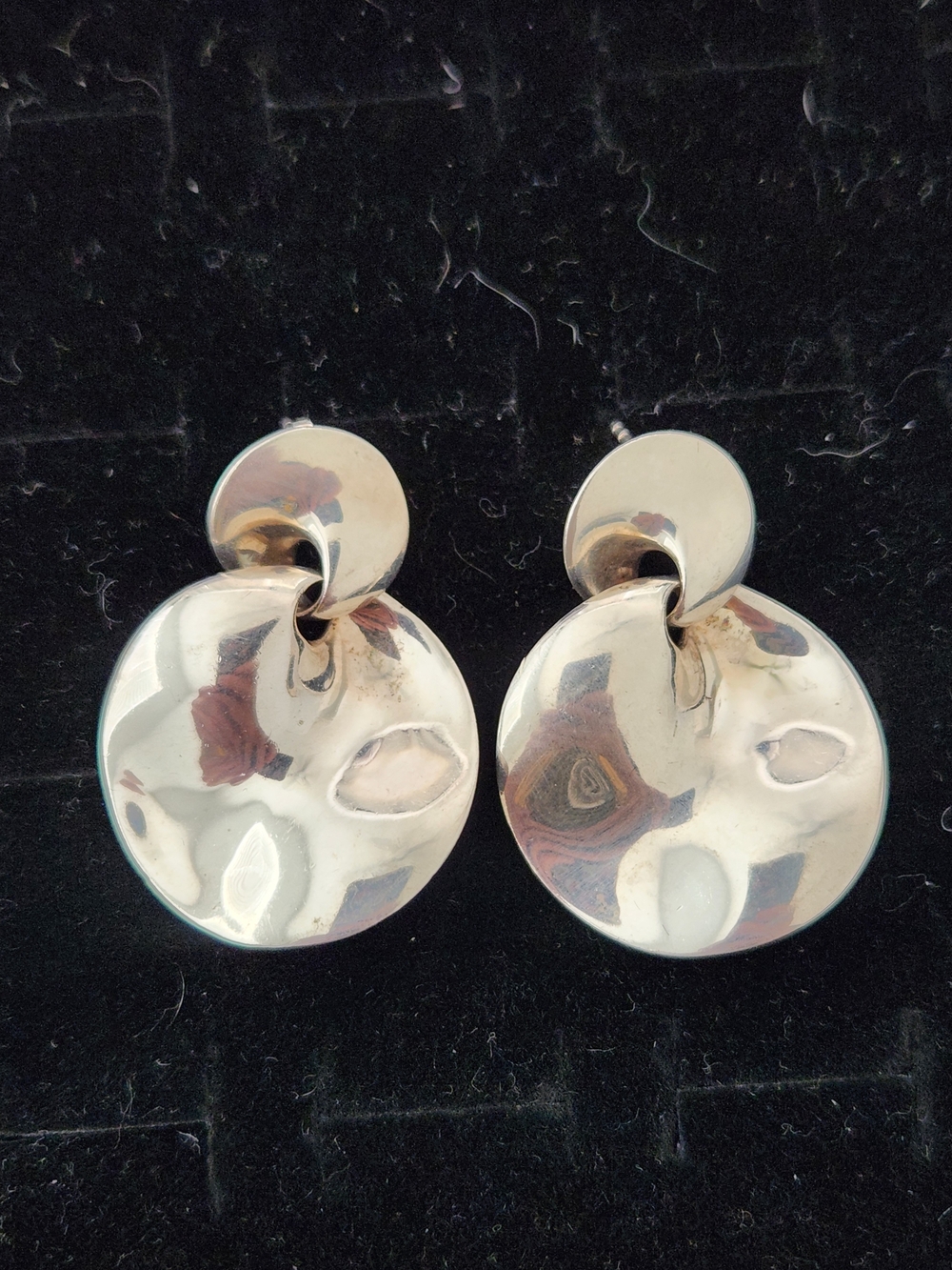 Zina Designed 925 Sterling  Shiny Hammered Double Disc Drop Earrings